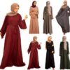 Resnan Arabian Islamic Dubai Robe Belted Eid Long Dress, Women Chiffon Muslim Dress Middle East Prayer Flowy Maxi Cardigan 01 IKADEX Muslim Dress for Women Pakistani Kaftan Abaya Robe