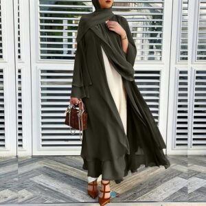 Women's Muslim Soft And Elegant Chiffon Solid Cardigan
