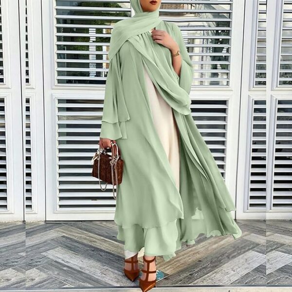 Women's Muslim Soft And Elegant Chiffon Solid Cardigan